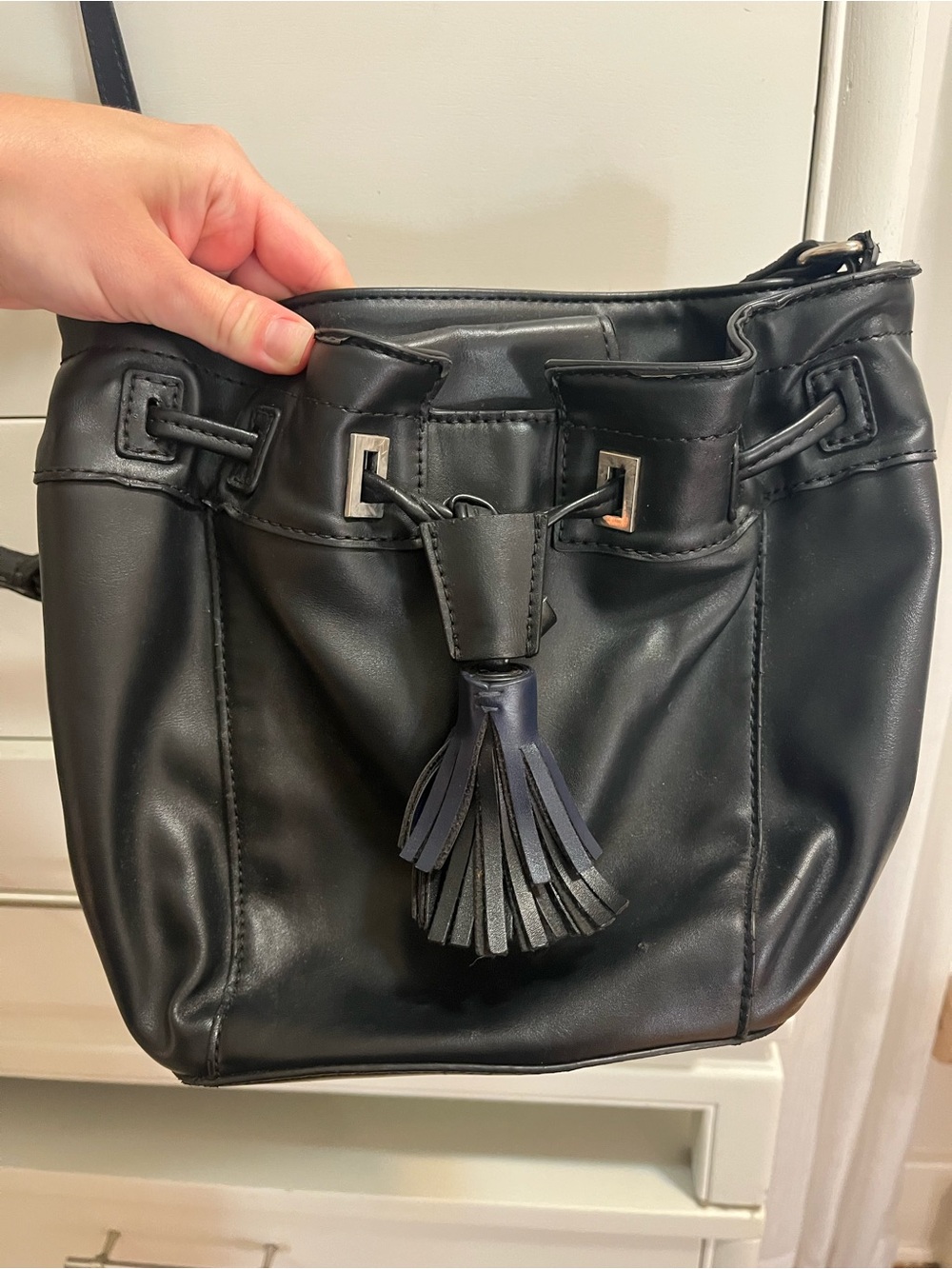 Nine West Black Tassel Drawstring Shoulder Bag